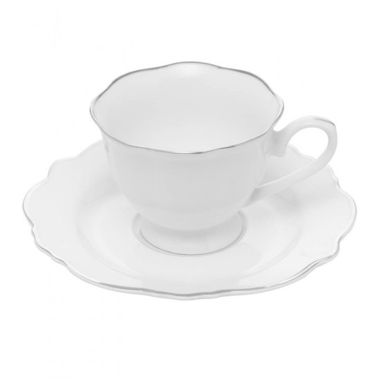 Xicara 80ml Para Café Porcelana Maldivas Branco Com Fio Prateado
